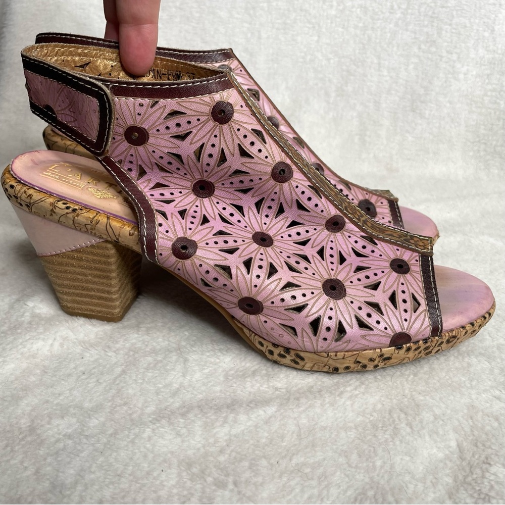 Spring Step L'Artiste Marjan Die Cut Floral Heeled Sandals Womens Size 37